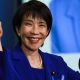 Newly elected Liberal Democratic Party LDP leader Sanae Takaichi celebrates after winning the LDP1